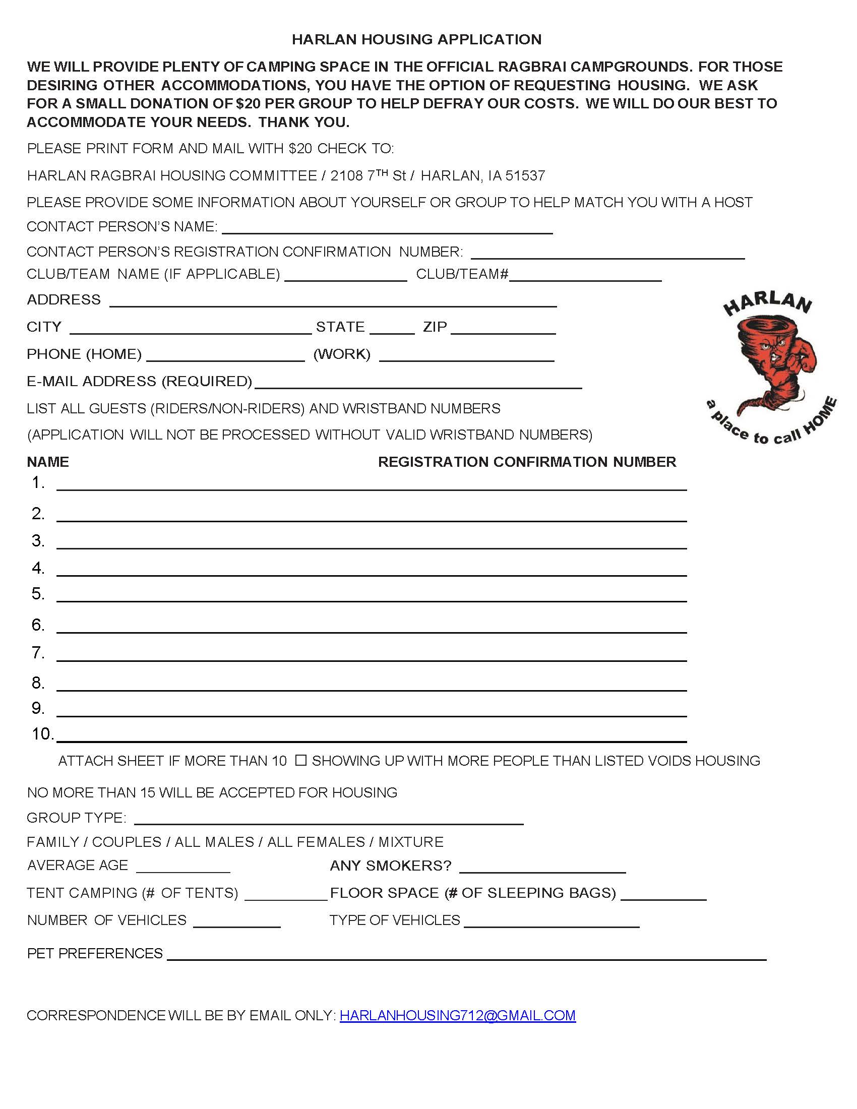 RAGBRAI HARLAN HOUSING APPLICATION PREVIEW